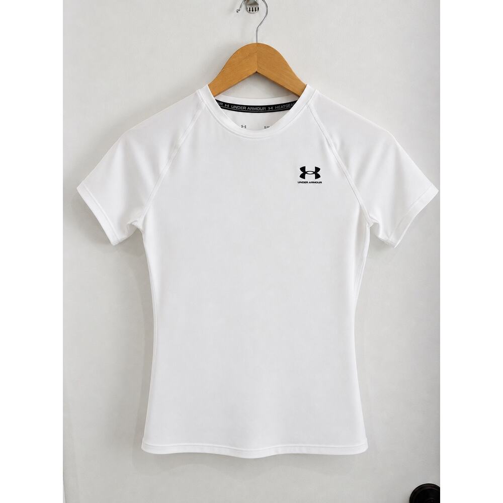 Under Armour HeatGear Compression Short Sleeve Performance Top White Women’s Sm - Picture 2 of 15